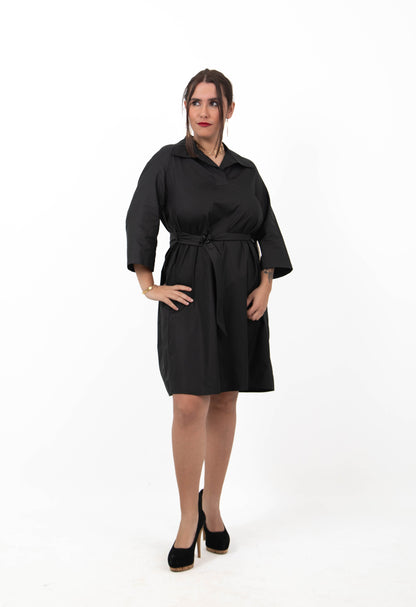 Vestido camisero Hermès negro de popelín con cinturón ajustable - TENCANTO